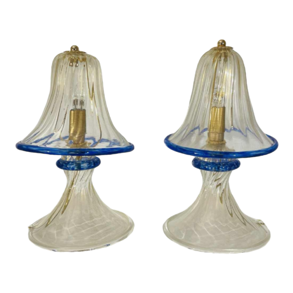 Barovier & Toso in Murano, pair of 'mushroom' Hollywood Regency lamps, gold glitter glass, ca. 1980