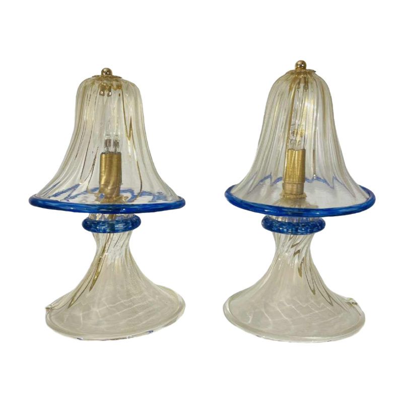Barovier & Toso à Murano, paire de lampes 'champignon' Hollywood Regency, verre pailleté doré, ca 1980