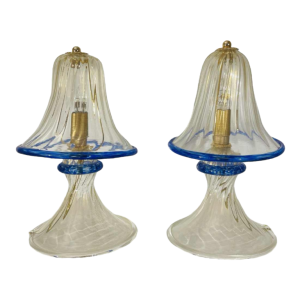 Barovier & Toso in Murano, paar 'paddestoel' Hollywood Regency lampen, goudkleurig glitterglas, ca. 1980