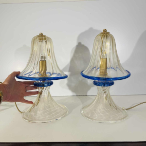 Barovier & Toso in Murano, pair of Hollywood Regency 'mushroom' lamps, gold glitter glass, ca 1980