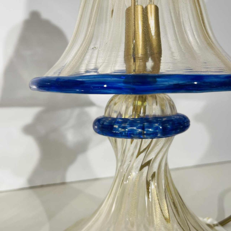Barovier & Toso in Murano, paar 'paddestoel' Hollywood Regency lampen, goudkleurig glitterglas, ca. 1980
