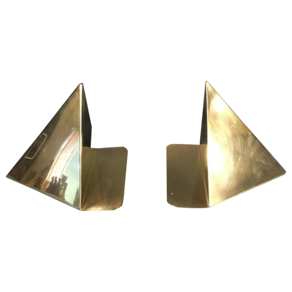 "Prismes", paire de serre-livres en laiton, design Cubiste Moderniste, 1950