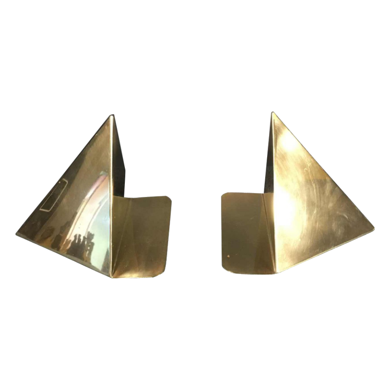 "Prisms", pair of bookends, design Cubist Modernist, brass, circa 1950
