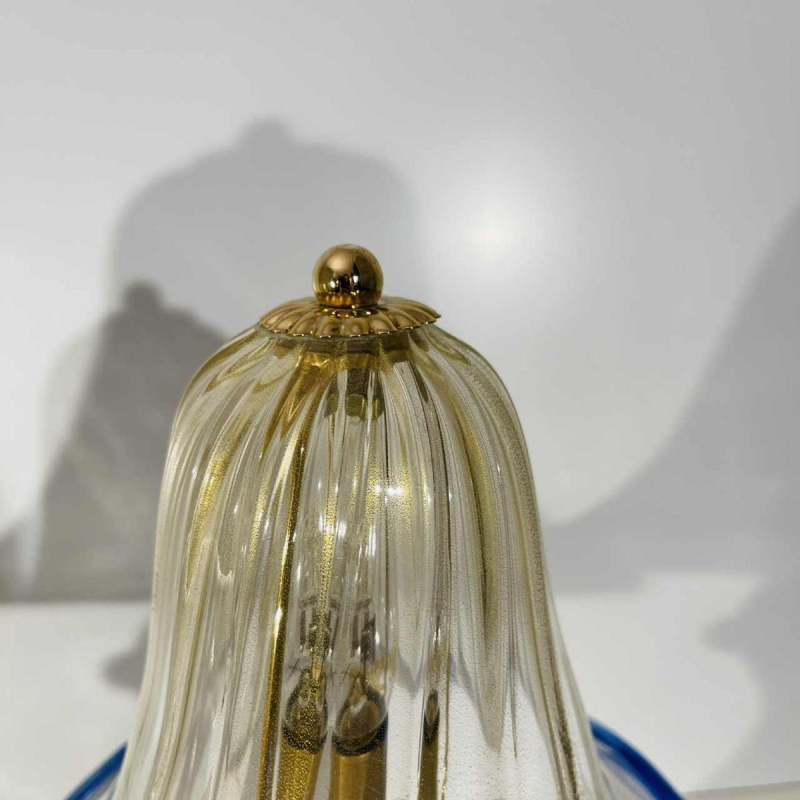 Barovier & Toso in Murano, paar Hollywood Regency 'paddestoel'-lampen, goudkleurig glitterglas, ca. 1980