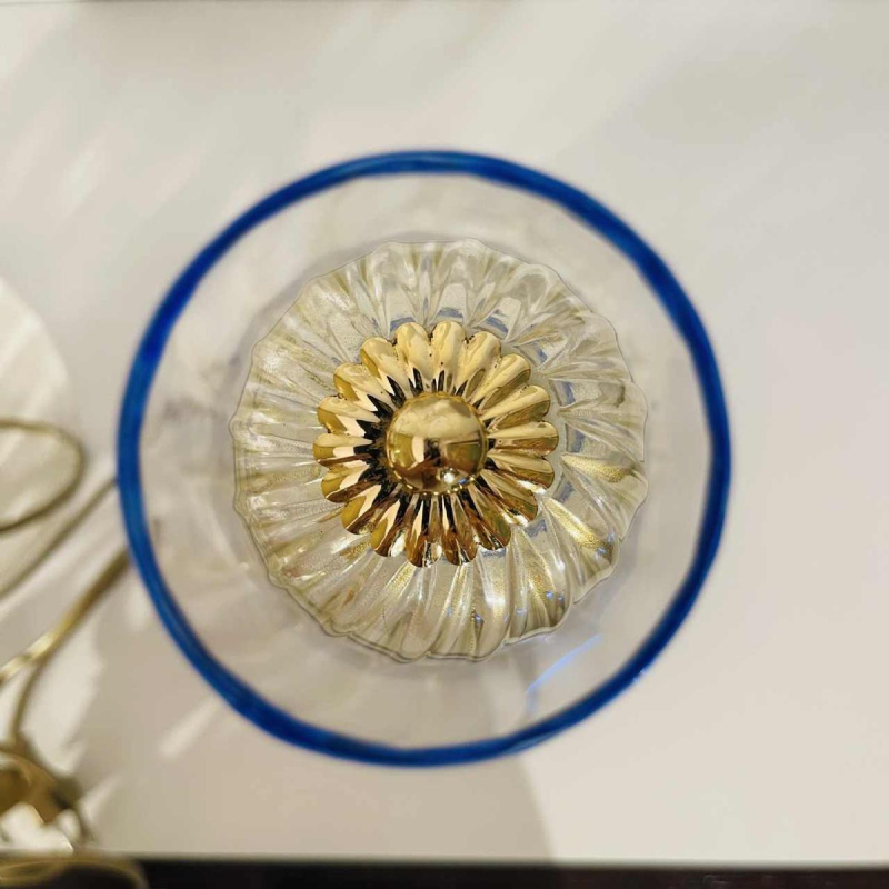 Barovier & Toso in Murano, pair of 'mushroom' Hollywood Regency lamps, gold glitter glass, ca. 1980