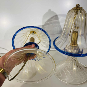 Barovier & Toso à Murano, paire de lampes 'champignon' Hollywood Regency, verre pailleté doré, ca 1980