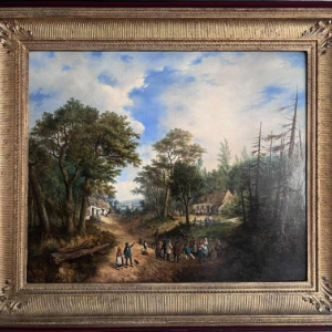 Michel T. A. Van Cuyck “Village Vista“ (Grez-Doiceau?) oil on canvas 1859