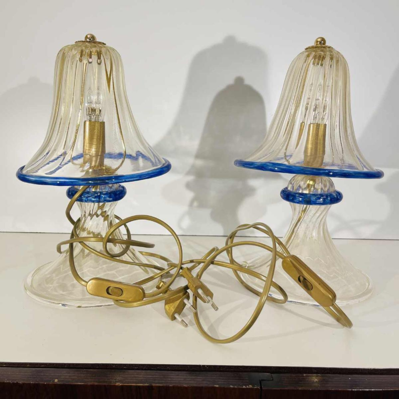 Barovier & Toso in Murano, paar Hollywood Regency 'paddestoel'-lampen, goudkleurig glitterglas, ca. 1980