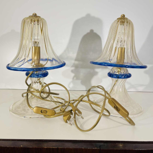 Barovier & Toso in Murano, paar Hollywood Regency 'paddestoel'-lampen, goudkleurig glitterglas, ca. 1980