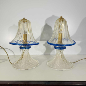 Barovier & Toso à Murano, paire de lampes 'champignon' Hollywood Regency, verre pailleté doré, ca 1980