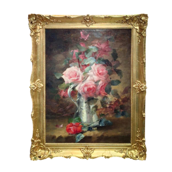 Louise Coupé “Bouquet de roses“ peinture nature morte, huile sur toile