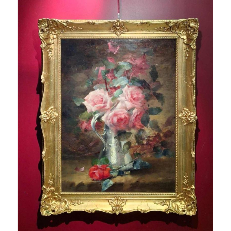 Louise Coupé ‘Bouquet of roses’ still life painting, oil on canvas