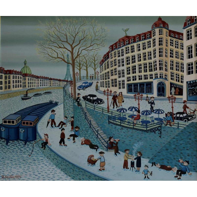 Philippe SEUTIN ‘Niveaux de société’ acrylic painting on canvas, 20th century naïve art