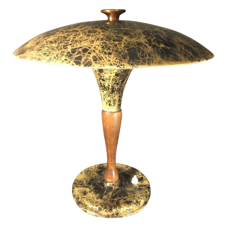 Lampe à poser / de Bureau vintage, bois et métal laqué façon marbre, circa 1950
