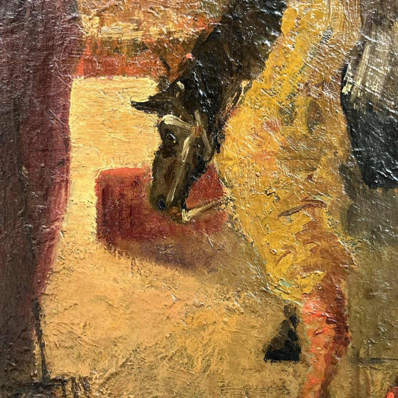 Spanish school The entrance to the circus signed painting, oil on panel 1900s