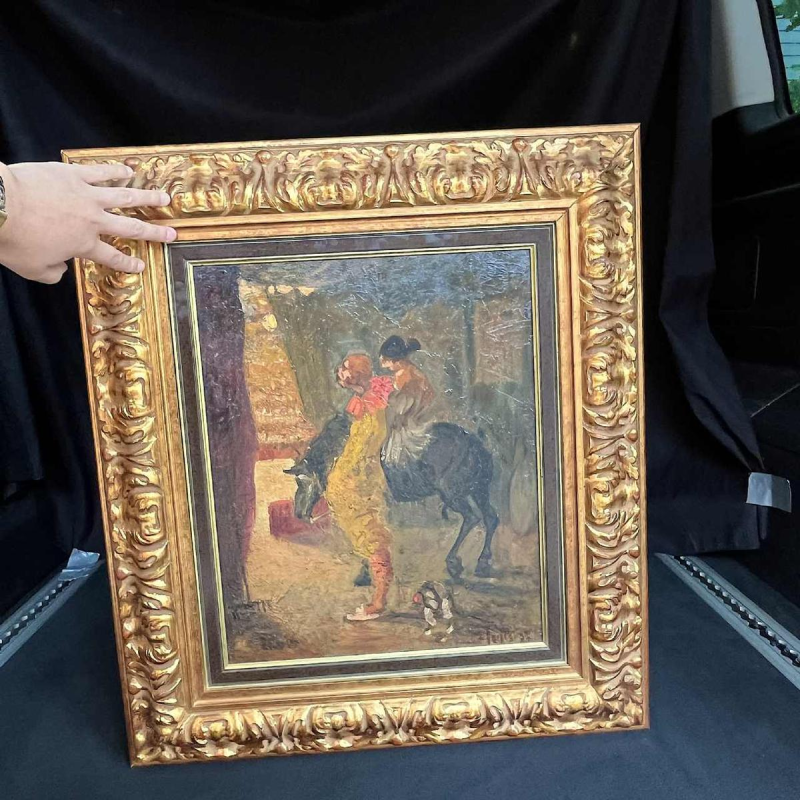 Spanish school The entrance to the circus signed painting, oil on panel 1900s