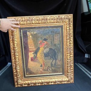 Spanish school The entrance to the circus signed painting, oil on panel 1900s