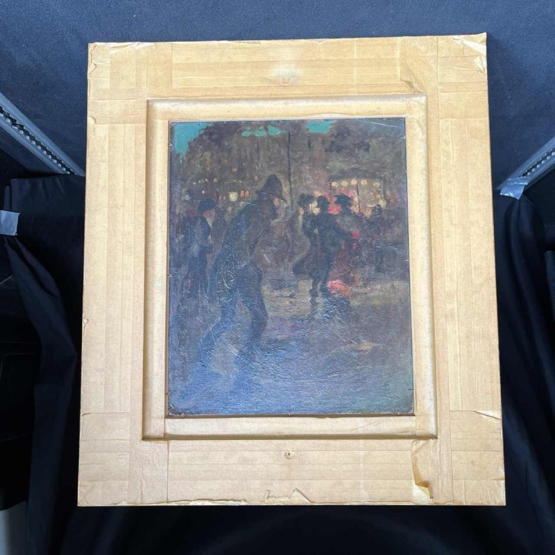 Spanish school The entrance to the circus signed painting, oil on panel 1900s