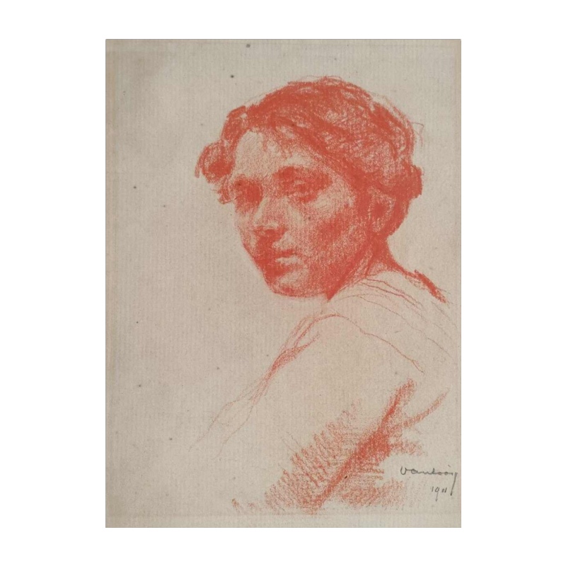 Jan VAN LOOY “Portrait de garçon“ dessin à la sanguine sur papier, 1911