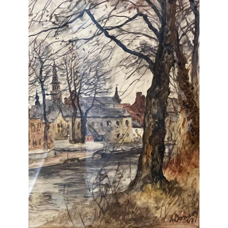 Albert DANDOY (1885-1977):  « Namur et la maison rose en hiver»