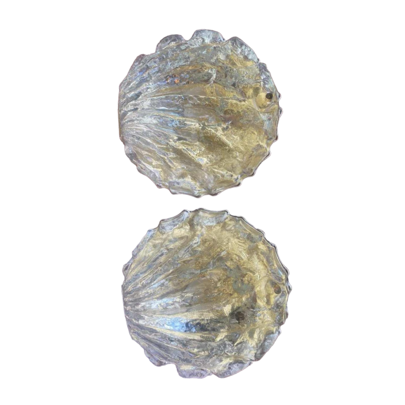 Paire d'appliques verre épais granité modèle coquille années 50