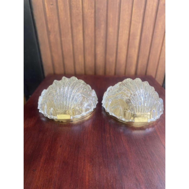Paire d'appliques verre épais granité modèle coquille années 50