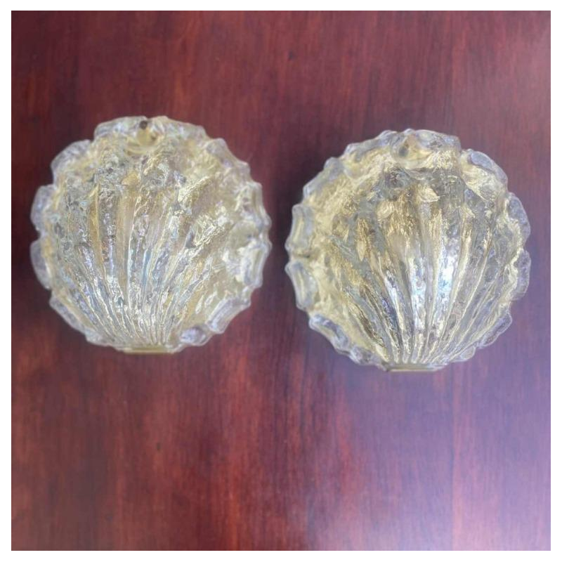 Paire d'appliques verre épais granité modèle coquille années 50