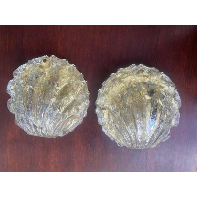 Pair of wall sconces in thick granite glass, 'Coquille' model, 1950s