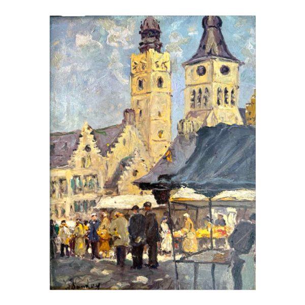 Albert DANDOY (1885-1977): 'Diksmude - Markt' schilderij olieverf op doek