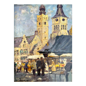 Albert DANDOY (1885-1977): 'Diksmude - Marché' peinture huile sur toile