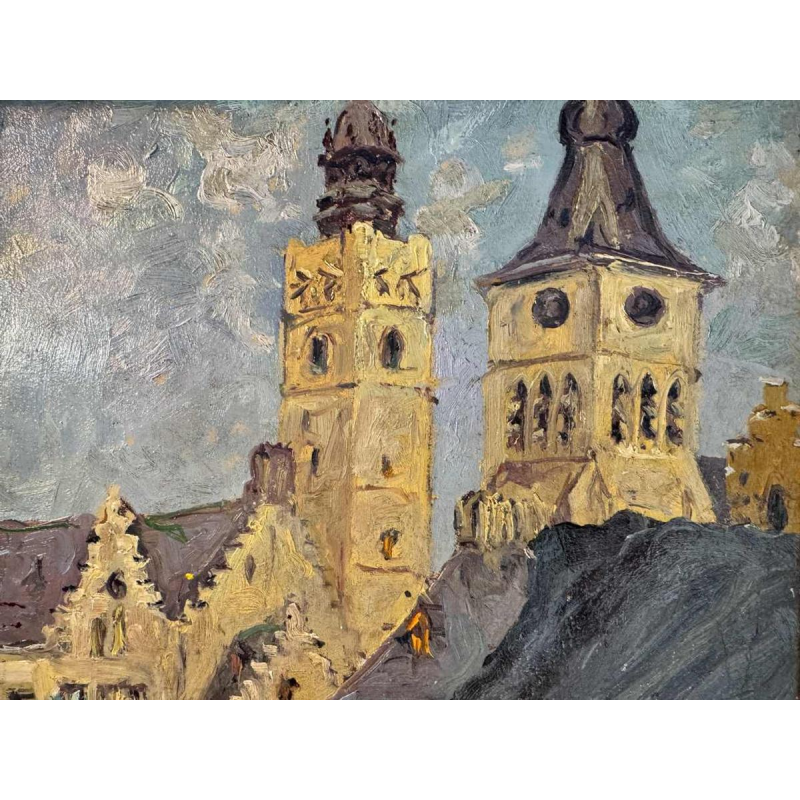 Albert DANDOY (1885-1977): 'Diksmude - Markt' schilderij olieverf op doek