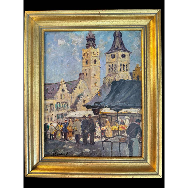 Albert DANDOY (1885-1977): Diksmude - Market painting oil on canvas
