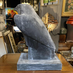 Large sculpture of a falcon 'Horus' in plaster, bluestone gray patina, 20th century