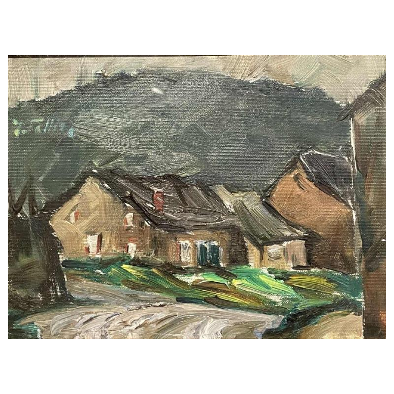 Yvonne TELLIER (1917-2007) "Dorp in Ardenne" olie op gemonteerd doek 18x24 cm