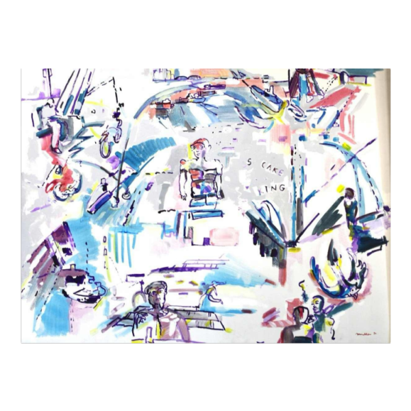 Jacques Muller “Williamsburgh Bridge (New York)” acrylverf op doek, 20e eeuw