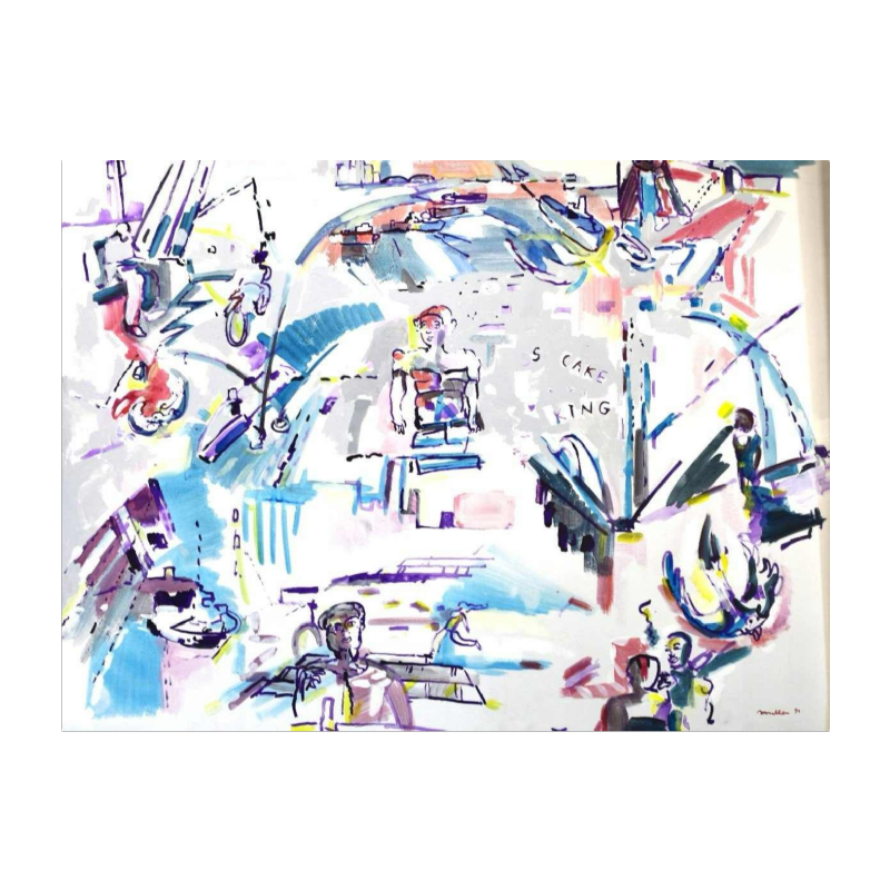 Jacques Muller “Williamsburgh Bridge (New York)” acrylverf op doek, 20e eeuw