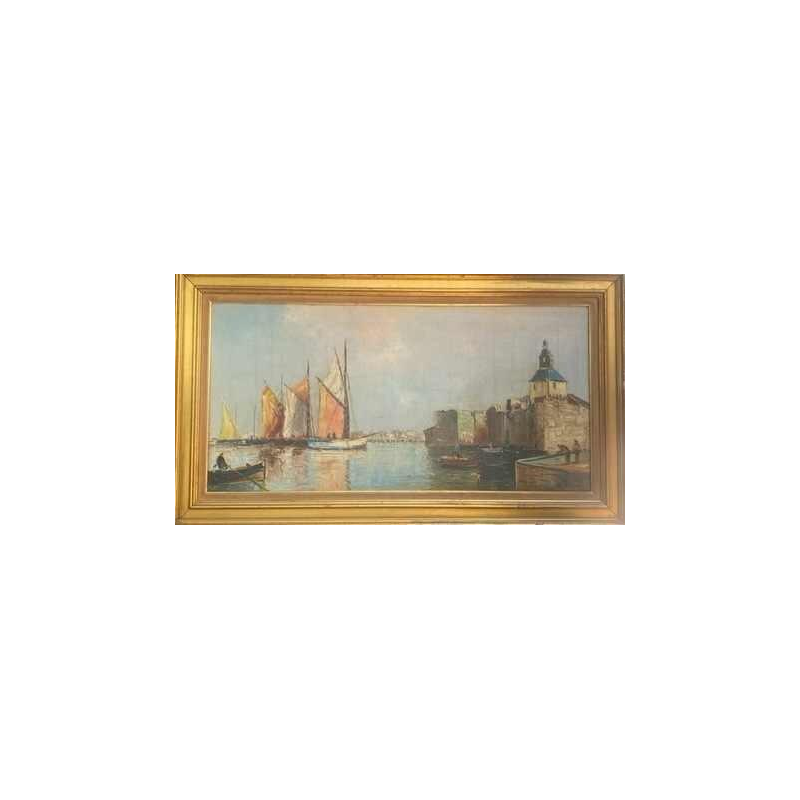 Tableau huile sur toile de Louis Bissinger/Berard Art Nouveau ville - Concarneau