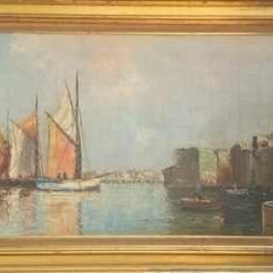 Painting oil on canvas by Louis Bissinger/Berard Art Nouveau - Concarneau