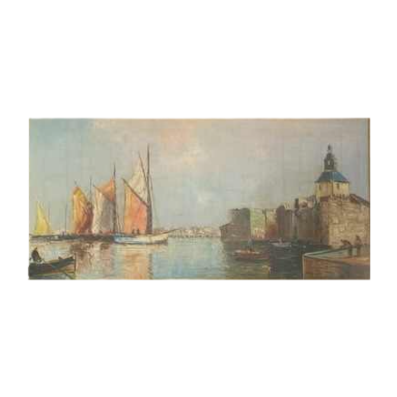 Tableau huile sur toile de Louis Bissinger/Berard Art Nouveau ville - Concarneau