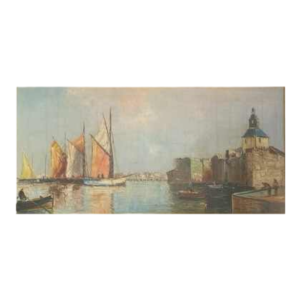Tableau huile sur toile de Louis Bissinger/Berard Art Nouveau ville - Concarneau