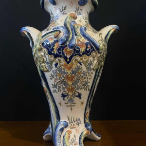 Pair of large earthenware vases from Desvres by Jules Verlingue, ca 1900 Art Nouveau