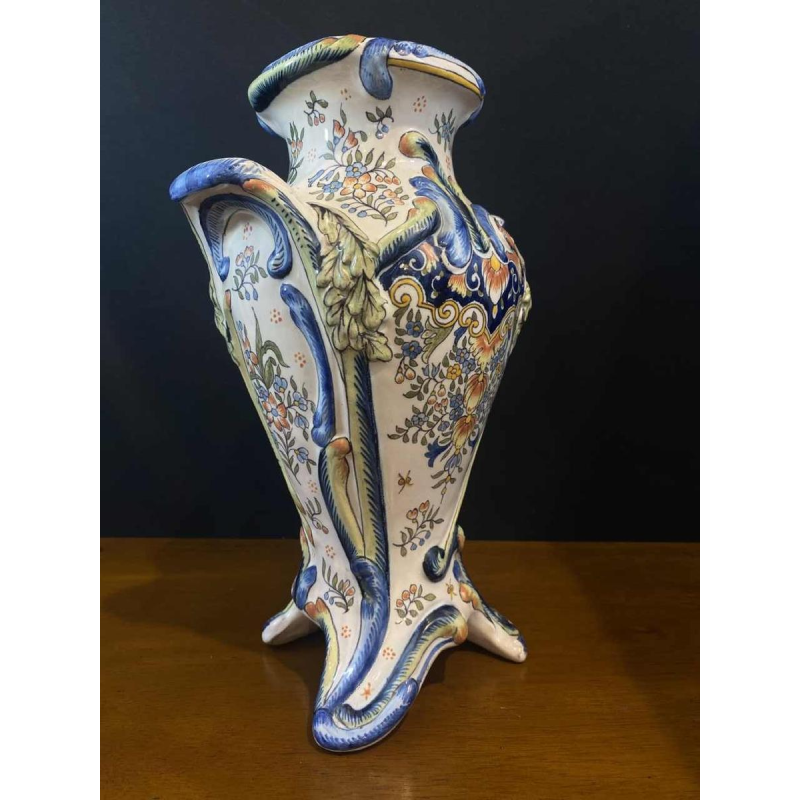 Paire de grands vases céramique faience de Desvres par Jules Verlingue, ca 1900 Art Nouveau