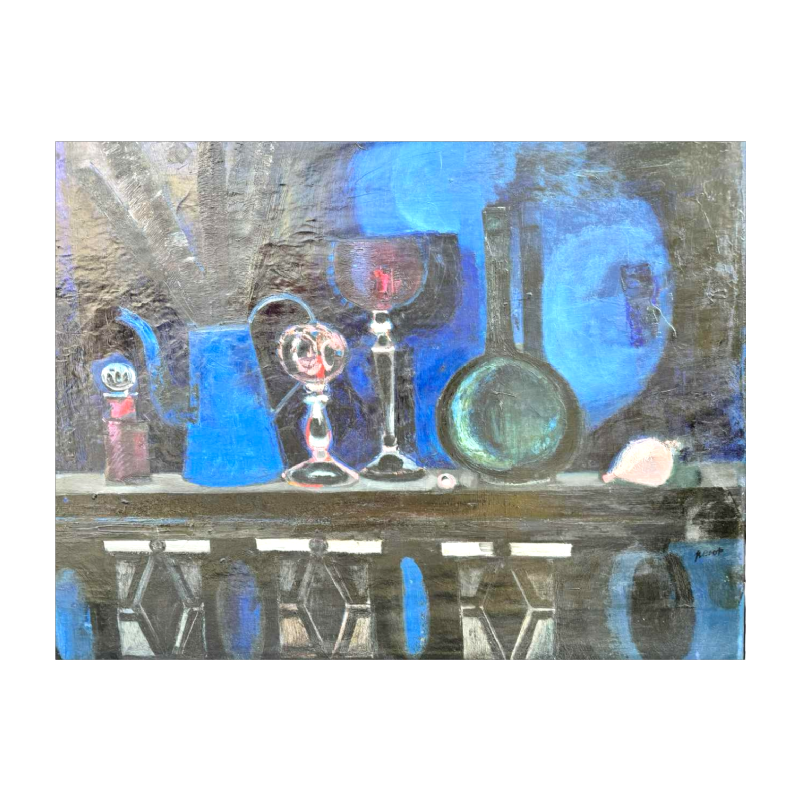 Luc PEROT composition painting oil on canvas, ca 1950/60