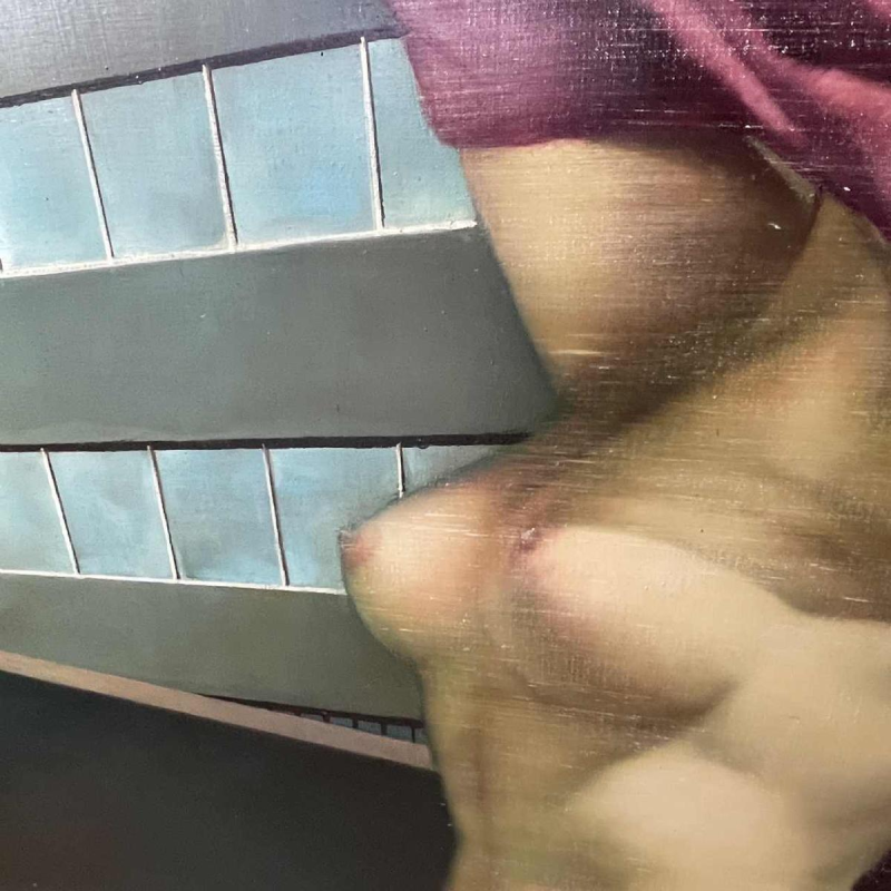 MACKOWIAK ERWIN "Nu au panneau de signalisation" Belgian Pop'Art painting, oil on canvas, ca 1975