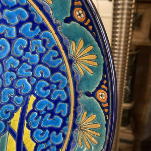 EMAUX LONGWY, Plat Art Déco au Cerf Céramique Faïence Emaille´ Cloisonne´ 1930