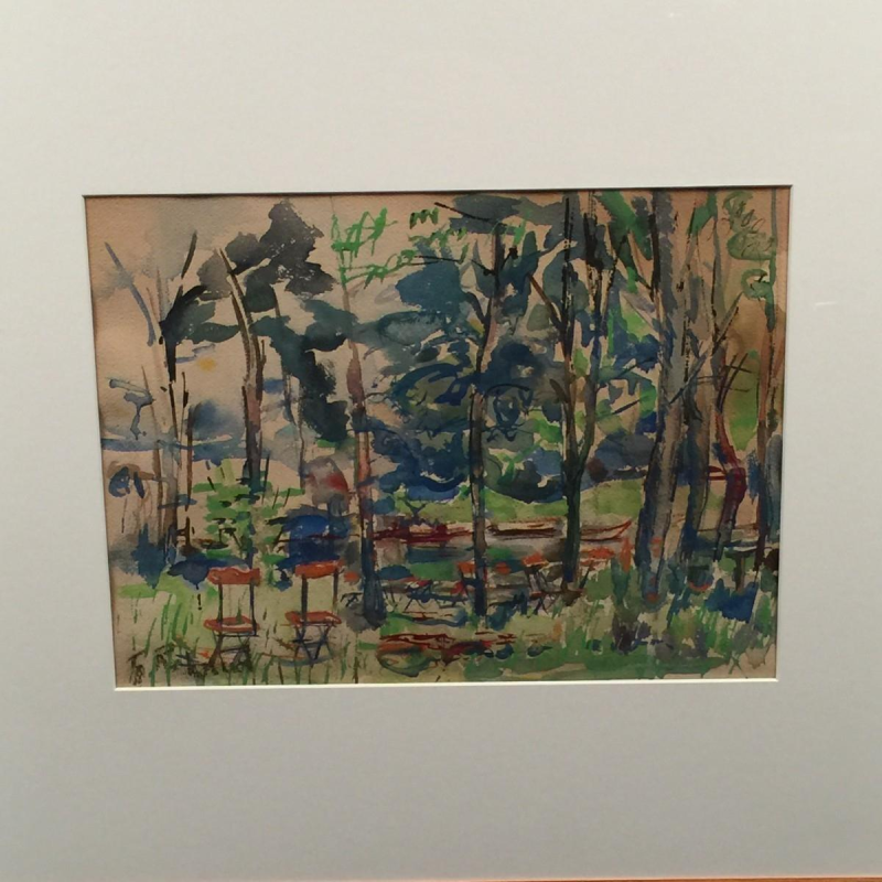 Flory Roland (1905 - 1978), gouache op papier "terras in het kreupelhout"