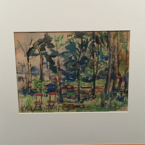 Flory Roland (1905 - 1978), gouache op papier "terras in het kreupelhout"
