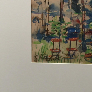 Flory Roland (1905 - 1978), gouache op papier "terras in het kreupelhout"