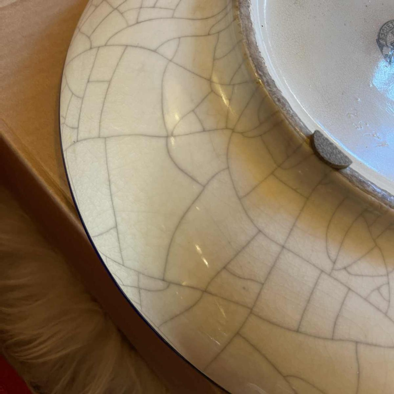 EMAUX LONGWY, Plat Art Déco au Cerf Céramique Faïence Emaille´ Cloisonne´ 1930