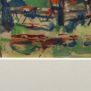 Flory Roland (1905 - 1978), gouache op papier "terras in het kreupelhout"